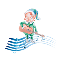 Navidad duende guitarrista en un musical personal. aislado acuarela ilustración para concierto Entradas, interior, invitaciones, póster haciendo, saludos. png