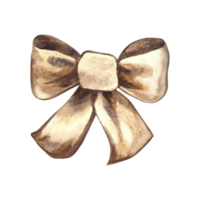 Ribbon bow. Hand-drawn watercolor illustration. Highlight it. Simple brown bow. Element for decorating greeting and invitation cards. For decor and textiles, flyers and posters, as well as packaging. png