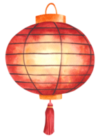 Watercolor illustration of a traditional red Chinese lantern glowing warmly. Perfect for celebrating Lunar New Year, Mid-Autumn Festival, or adding a festive Asian touch to any design. png