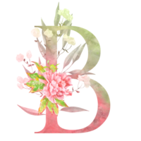 Romantic letter B monogram with delicate hand-painted peonies and subtle botanical accents. A stylish design for personalized gifts or logo creation. png