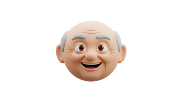 Happy old man smiling in 3d render. Grandparent or senior male face character for avatar or emoji on transparent background. png