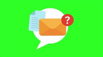 FAQ representation flat illustration animation with envelope, document page, question mark, and text bubble shape video