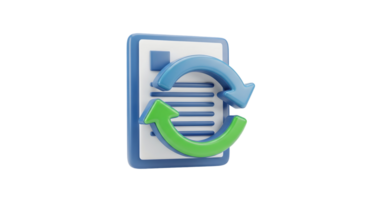 3d icon of document with refresh symbol. Data update and file exchange concept, isolated on transparent background. png