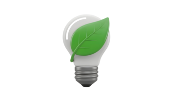 Light bulb with a green leaf inside representing eco friendly energy and sustainable development on transparent background. png