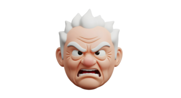Displeased cartoon man face showing angry emotion. Stress and frustration concept on transparent background. Animated 3d character rendering. png