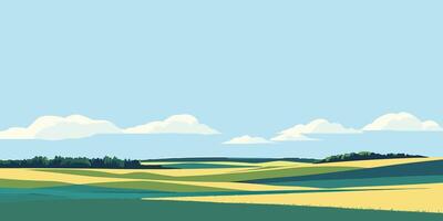 Stunning Landscape Panoramic View of Countryside Blue Sky and Rolling Fields vector