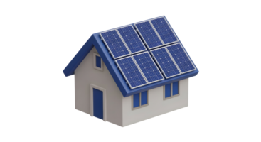House with solar panels on roof. Green energy concept. Sustainable home power generation on transparent background. png