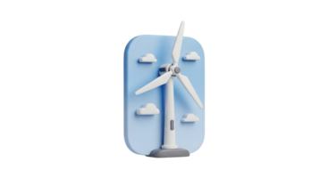Wind turbine generating clean energy on a blue background with clouds. Renewable power source for sustainable development on transparent background. png
