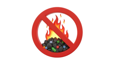 No burning waste sign with fire and trash. Forbidden to incinerate garbage symbol. Environmental protection concept on a transparent background. png