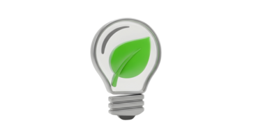 Light bulb with green leaf inside on transparent background. Eco friendly energy concept with plant symbol for sustainable solution. png