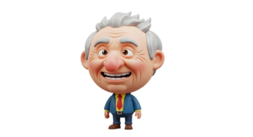 Smiling senior caucasian man in a suit, 3d rendering character with gray hair, on transparent background for business or theme png