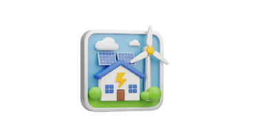 Sustainable house with solar panel and wind turbine, clean energy concept on transparent background for earth day. png