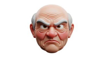 Grumpy old man with an angry facial expression. Male cartoon character head for mascot, avatar, or graphic design element on transparent background. png