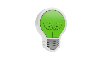 Green light bulb with plant sprout inside, representing eco friendly energy and sustainable living on transparent background. png