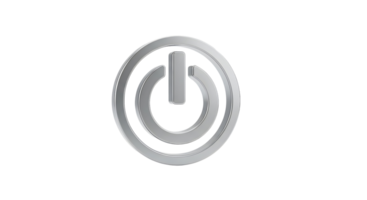 Silver 3d power button symbol. Start or shut down icon design. Energy control concept for web and app interface on transparent background. png