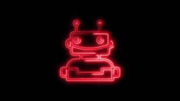 Glowing Robot Icon and Symbol in HD Neon Animation on Black Background video