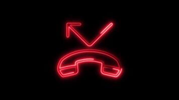 Glowing Missed Call Icon and Symbol in HD Neon Animation on Black Background video