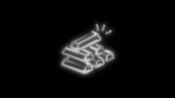 Glowing Gold Ingots and Symbol in HD Neon Animation on Black Background video