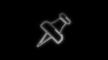 Glowing Pin Icon and Symbol in HD Neon Animation on Black Background video