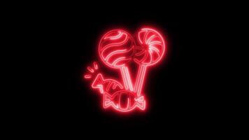 Glowing Candy Icon and Symbol in HD Neon Animation on Black Background video