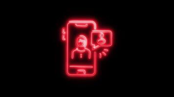 Glowing Chat Icon and Symbol in HD Neon Animation on Black Background video
