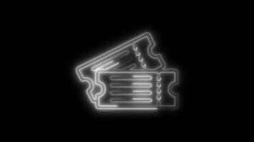 Glowing Cinema Tickets Icon and Symbol in HD Neon Animation on Black Background video