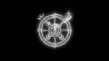 Glowing Goal Icon and Symbol in HD Neon Animation on Black Background video