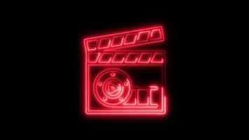 Glowing Filmmaking Icon and Symbol in HD Neon Animation on Black Background video