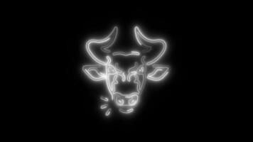 Glowing Bull Head Icon and Symbol in HD Neon Animation on Black Background video