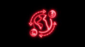 Glowing Globe Icon and Symbol in HD Neon Animation on Black Background video