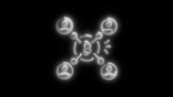 Glowing Networking Icon and Symbol in HD Neon Animation on Black Background video