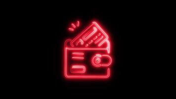 Glowing Payment Wallet Icon and Symbol in HD Neon Animation on Black Background video