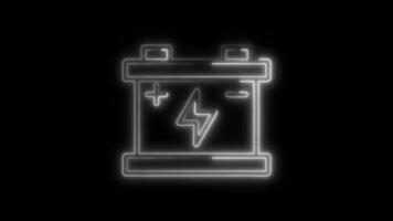 Glowing Battery Free Icon and Symbol in HD Neon Animation on Black Background video