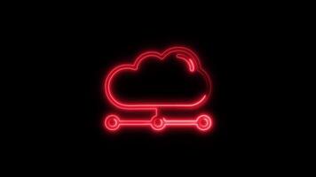 Glowing Cloud Computing Icon and Symbol in HD Neon Animation on Black Background video