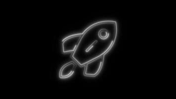 Glowing Rocket Icon and Symbol in HD Neon Animation on Black Background video