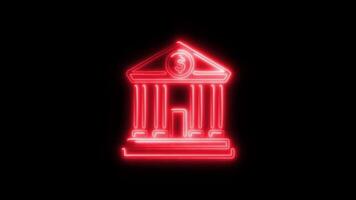 Glowing Bank Icon and Symbol in HD Neon Animation on Black Background video