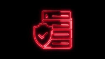 Glowing Data Security Icon and Symbol in HD Neon Animation on Black Background video