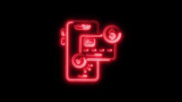 Glowing Mobile Banking Icon and Symbol in HD Neon Animation on Black Background video