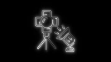 Glowing Studio Lighting Icon and Symbol in HD Neon Animation on Black Background video