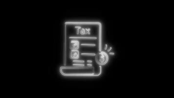 Glowing Tax Icon and Symbol in HD Neon Animation on Black Background video