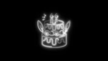 Glowing Cake Icon and Symbol in HD Neon Animation on Black Background video