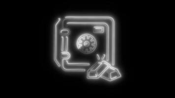 Glowing Bank Vault Icon and Symbol in HD Neon Animation on Black Background video