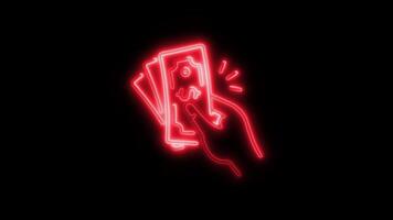 Glowing Cash Payment Icon and Symbol in HD Neon Animation on Black Background video