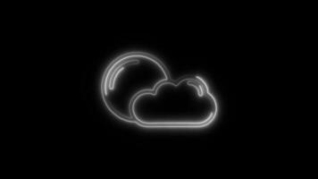 Glowing Cloudy Icon and Symbol in HD Neon Animation on Black Background video