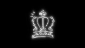 Glowing King Crown and Symbol in HD Neon Animation on Black Background video