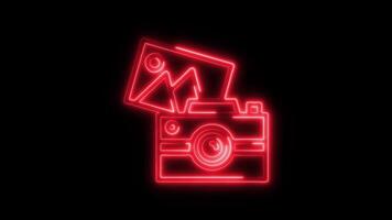 Glowing Camera Icon and Symbol in HD Neon Animation on Black Background video