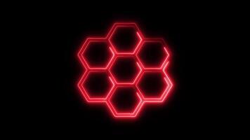 Glowing Hexagons and Symbol in HD Neon Animation on Black Background video