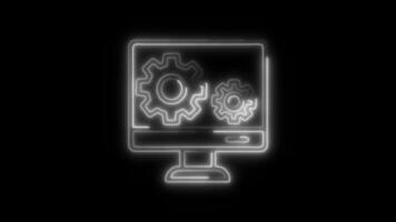 Glowing Computer Icon and Symbol in HD Neon Animation on Black Background video