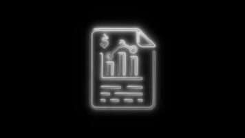 Glowing Business Report Icon and Symbol in HD Neon Animation on Black Background video