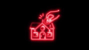 Glowing House Icon and Symbol in HD Neon Animation on Black Background video